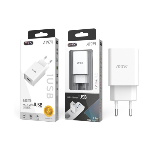 ADAPTADOR DE CARREGAMENTO COM 1 USB 2.4A MTK BRANCO ADAPTADOR DE CARREGAMENTO COM 1 USB 2.4A MTK BRANCO